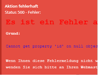 Fehlermeldung Popup-Fenster mit Fehlermeldung