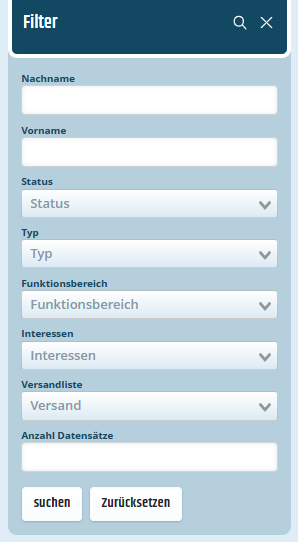 Filter Person Filterliste wie sie bei den Personen dargestellt wird