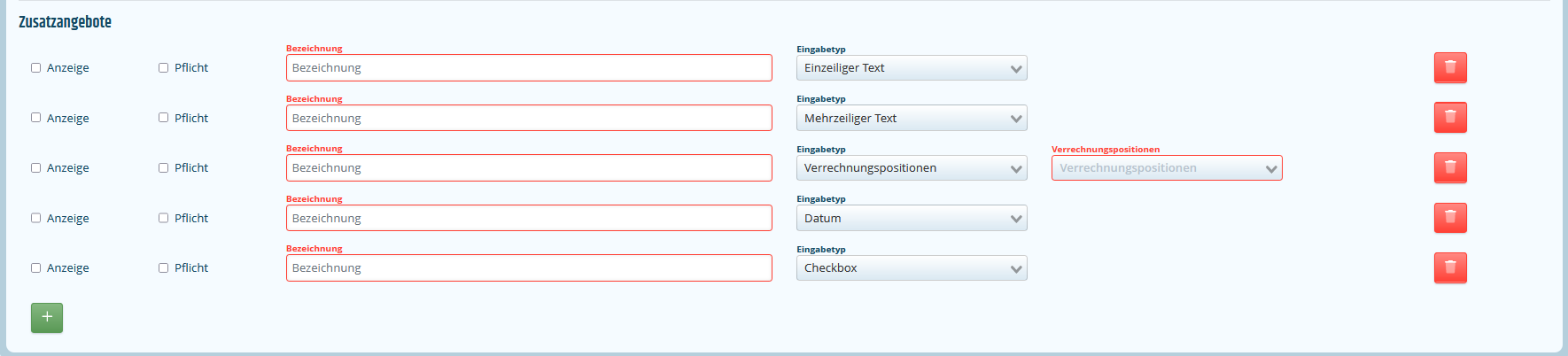 Zusatzangaben zum Anmeldeformular Zusatzangaben / Zusatzangebote als Erweiterung zum Anmeldeformular