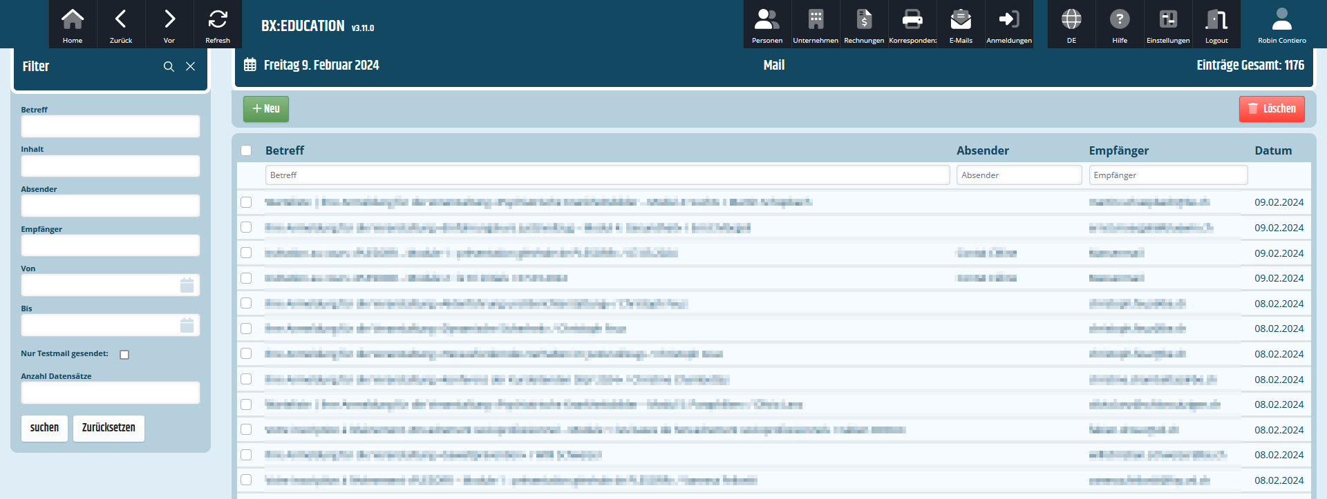 Listenansicht der E-Mails