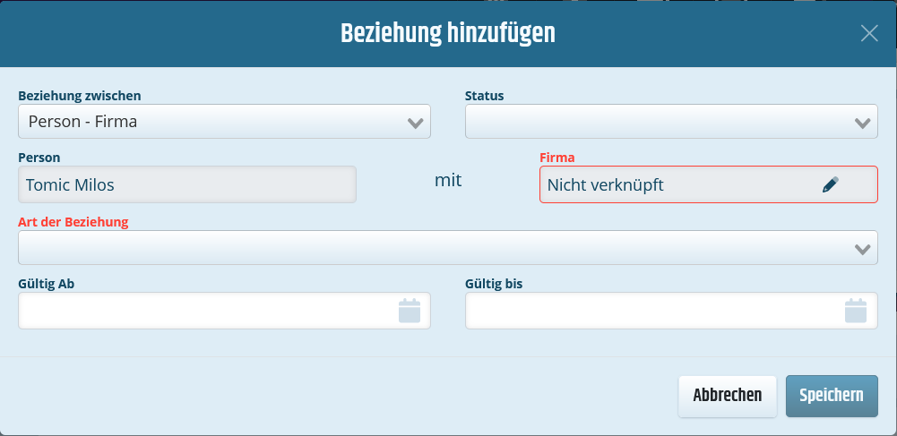 Maske um eine Beziehung hinzuzufügen
