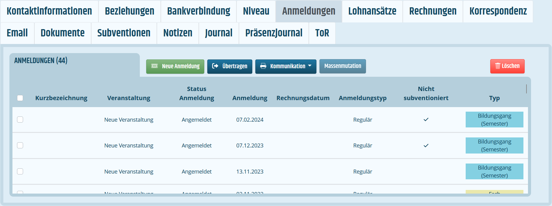 Reiter Anmeldungen Reiter für Anmeldungen