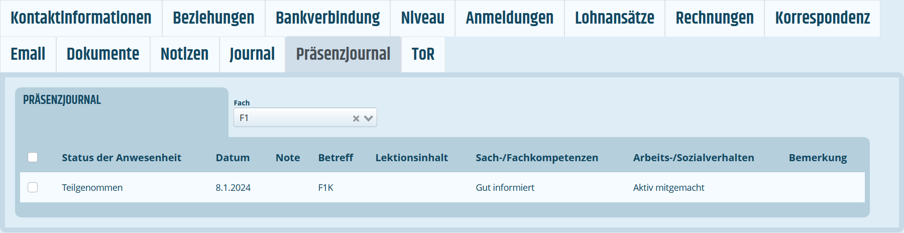 Reiter für das Präsenzjournal