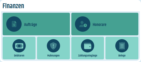 Kachel für das Modul Finanzen auf dem Dashboard