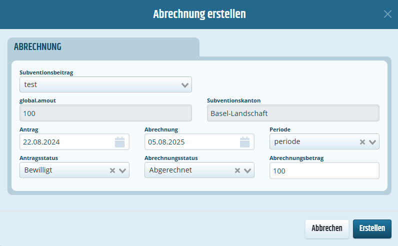 Modal Abrechnung erstellen Modal um Abrechnungen zu erstellen