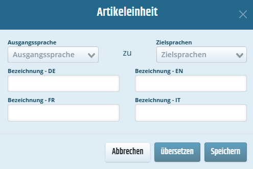 Modal um die Artikeleinheit zu bearbeiten