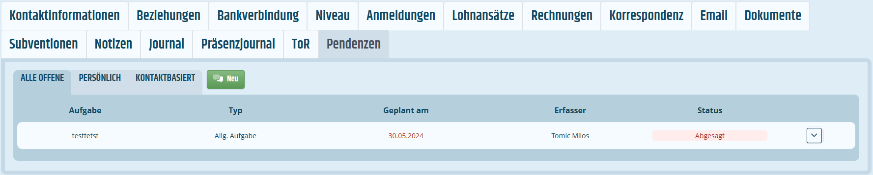 Reiter für Pendenzen