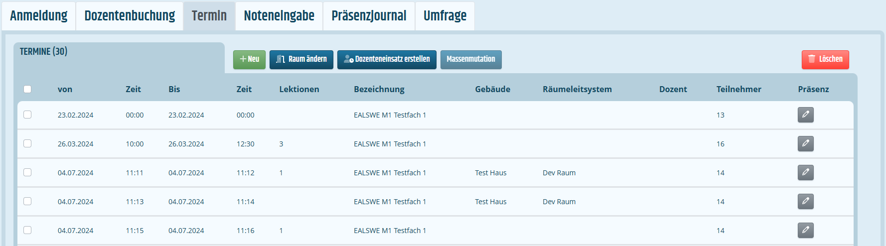 Reiter für Termine