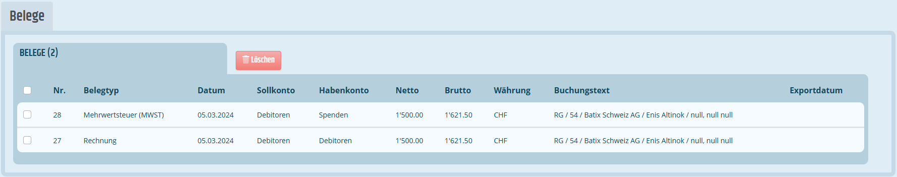 Reiter für Belege