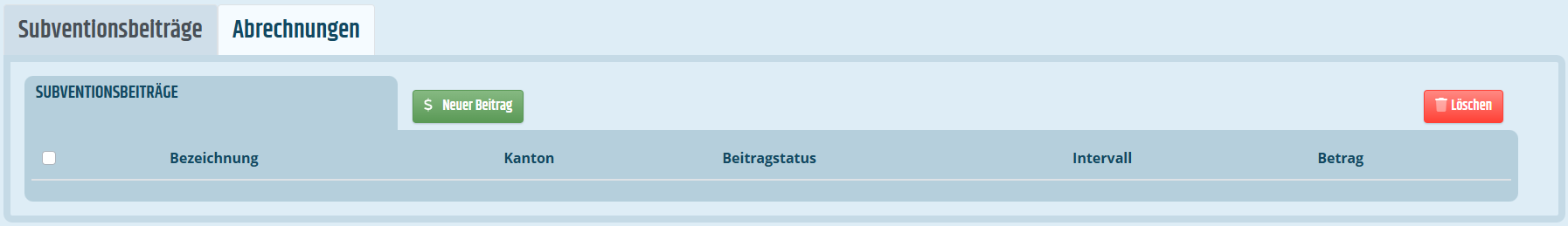 Reiter für Subventionsbeiträge