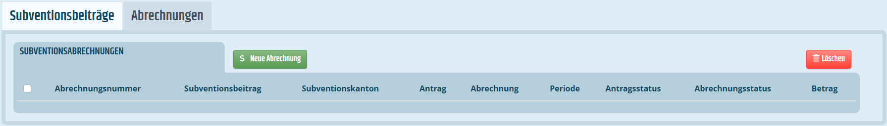Reiter für Abrechnungen