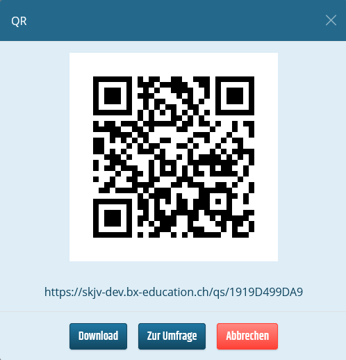 Modal QR-Code Modal um die Umfrage mit dem generierten QR-Code anzuzeigen